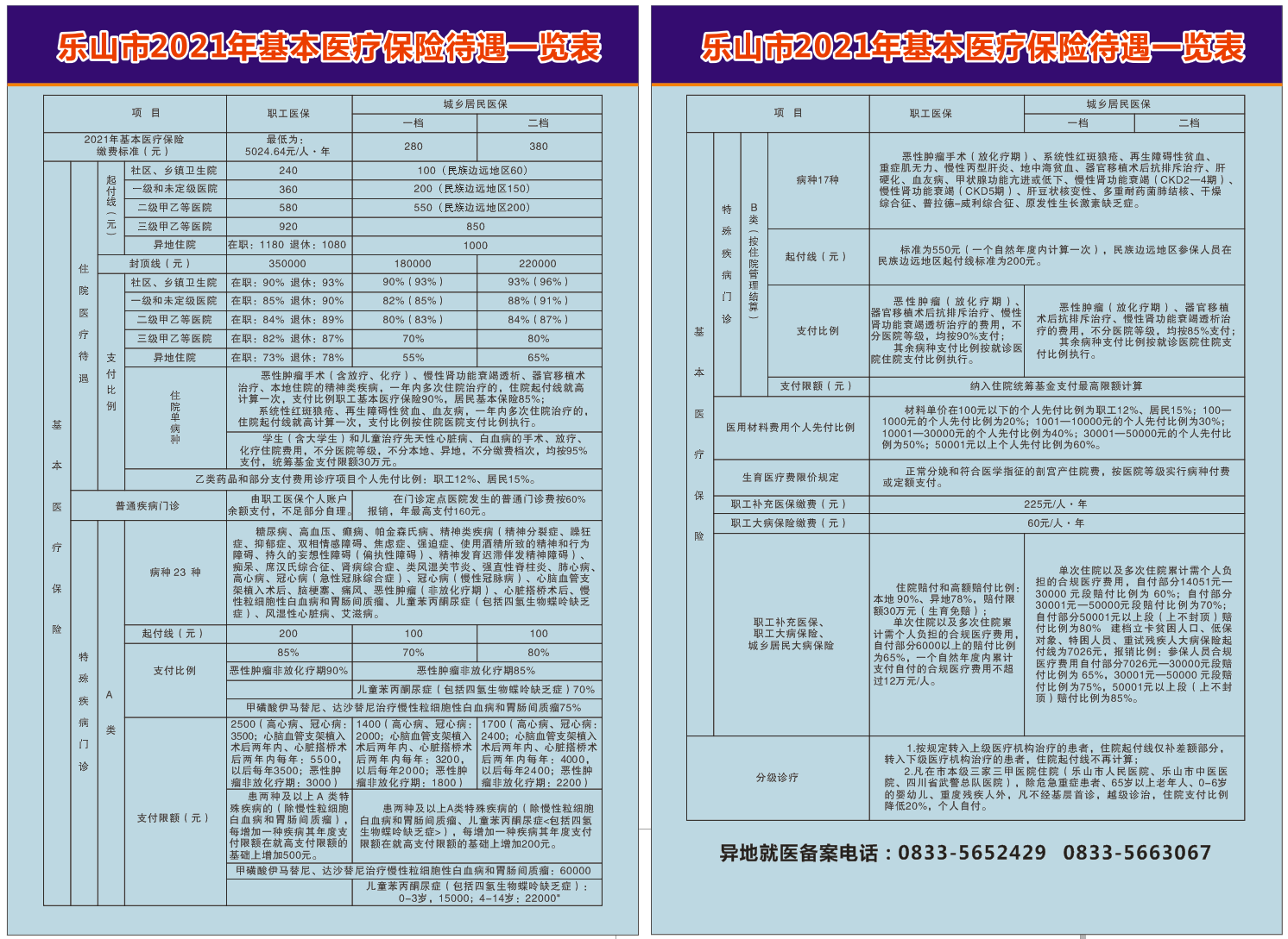 乐山市2021年基本医疗保险待遇一览表